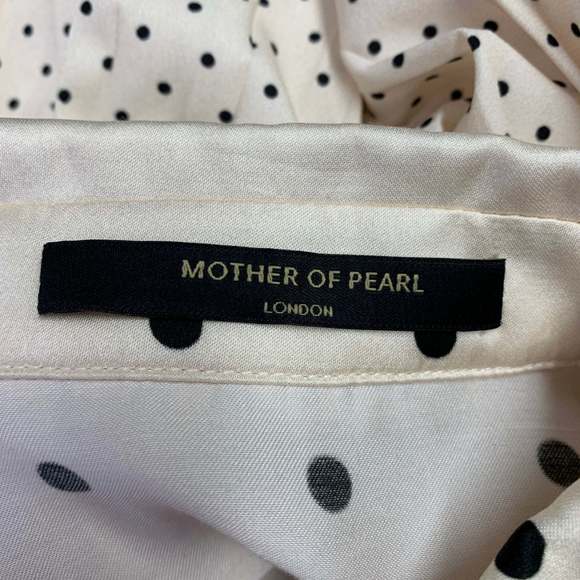 MOTHER OF PEARL Beige Black Viscose Polka Dot Pleated Blouse - Picture 6 of 10